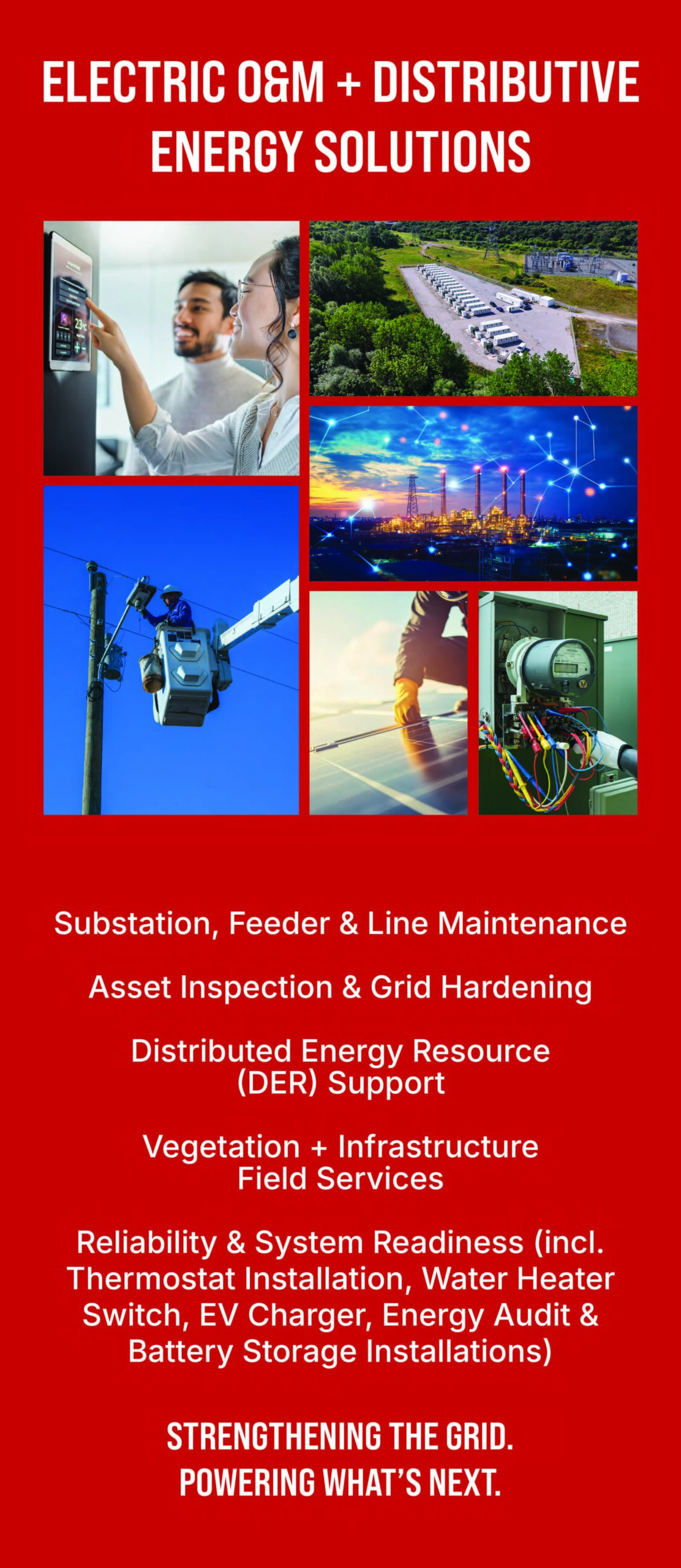 Sparus tradeshow kiosk design highlighting electric operations and maintenance and distributed energy solutions with supporting service imagery